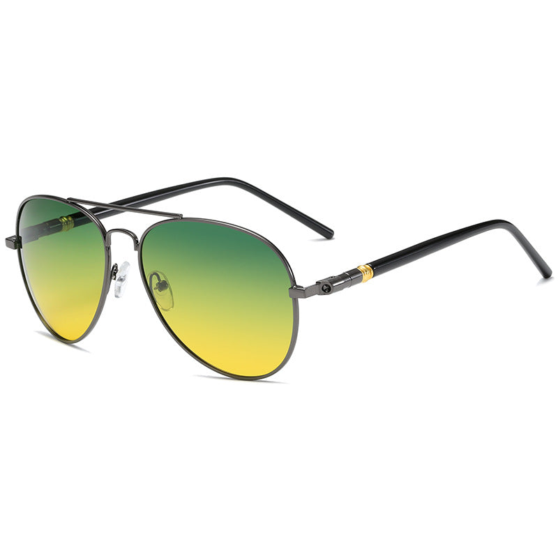 Wholesale Polarized sunglasses double beam color changing sunglasses day and night use driving frog mirror